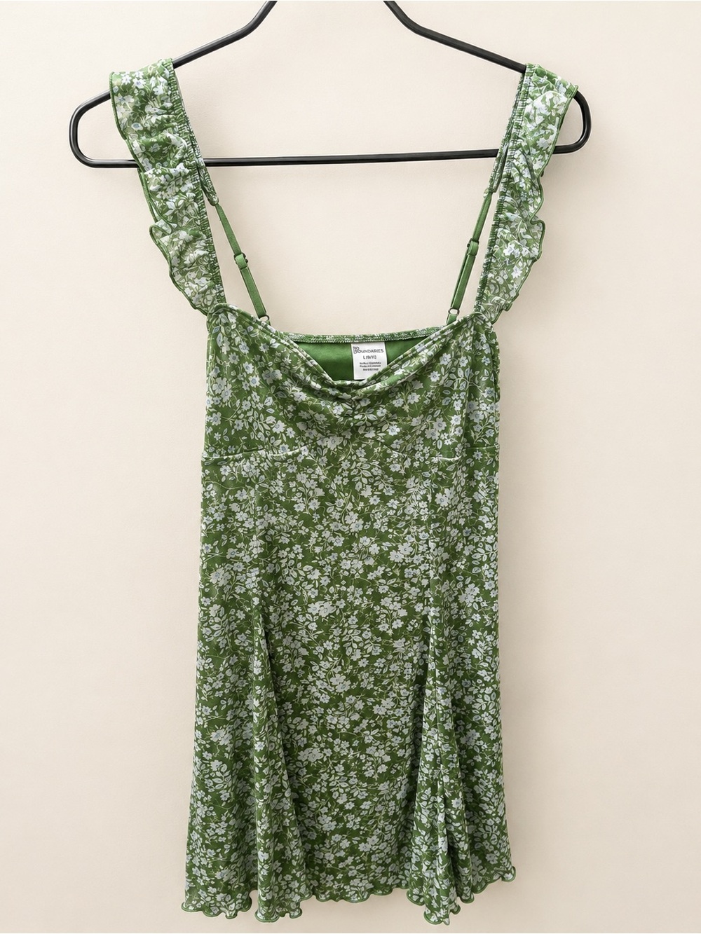 Green Floral Ruffle-Strap Women's Dress